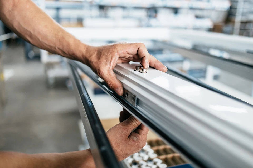 Divers échantillons de profil en aluminium sur le support